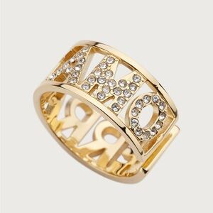 Ferragamo Gold-Tone‎ Logo Ring with Crystal AMO Detail